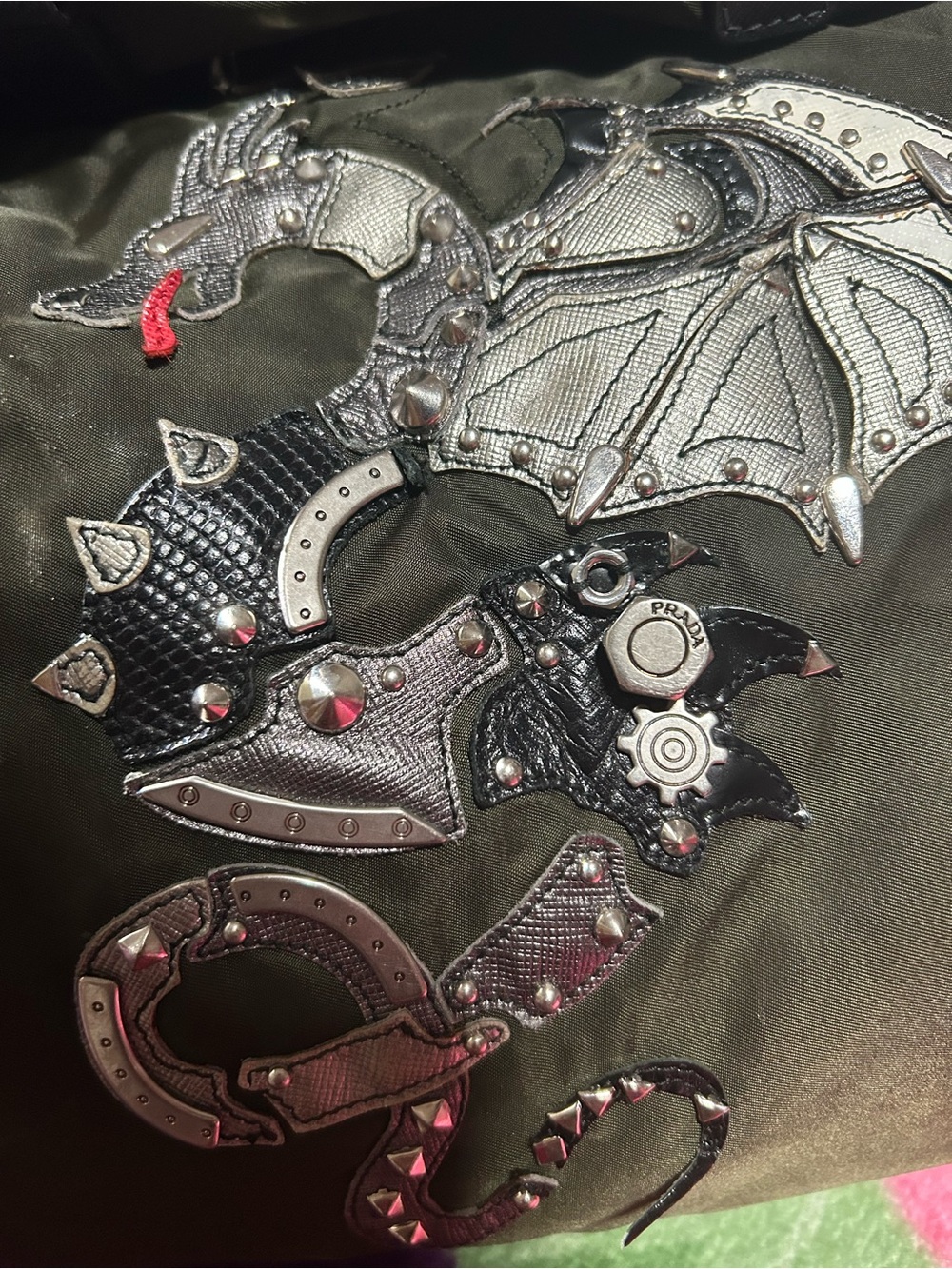 Prada Olive Green Men's Dragon Appliqué Bag - Picture 2 of 8